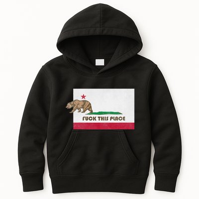 Fuck This Place California Republic Flag Funny The Bear Kids Hoodie