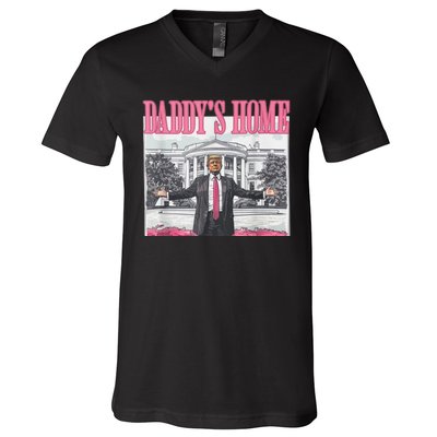 Funny Trump Pink Daddys Home  Trump 2024 V-Neck T-Shirt