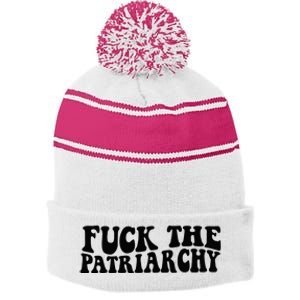 Fuck The Patriarchy Groovy Women Stripe Pom Pom Beanie