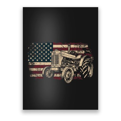 Farm Tractor Proud Farmer Patriotic American Flag Tractor Poster