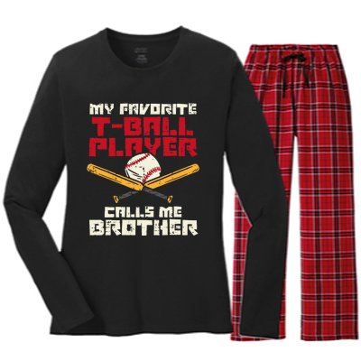 Favorite Tball Player Brother Baseball Family Women's Long Sleeve Flannel Pajama Set 