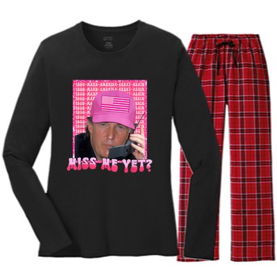 Funny Trump Pink Miss Me Yet Trump 2024 President 2024 Women's Long Sleeve Flannel Pajama Set 