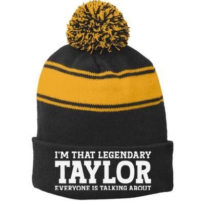 Funny Taylor Personalized Name Design Stripe Pom Pom Beanie