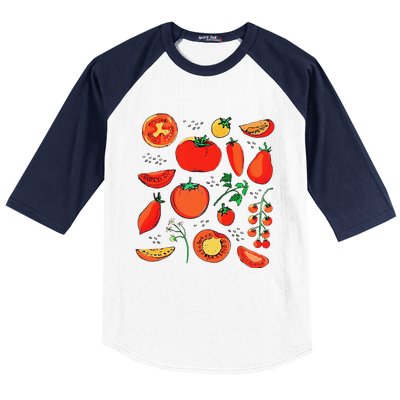 Funny Tomato Pun Hand Draw Tomatoes Watercolor Summer Foodie Baseball Sleeve Shirt