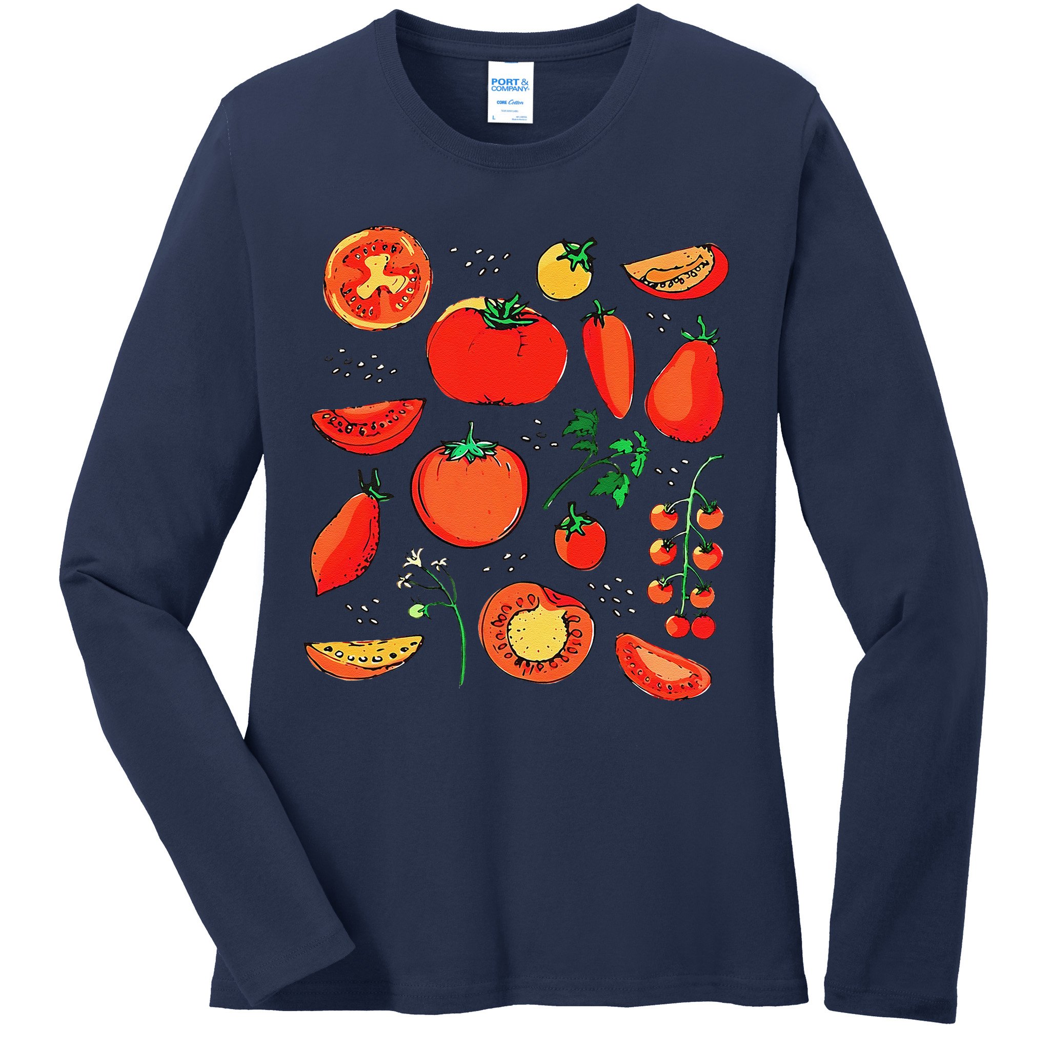 Funny Tomato Pun Hand Draw Tomatoes Watercolor Summer Foodie Ladies Long Sleeve Shirt
