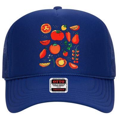 Funny Tomato Pun Hand Draw Tomatoes Watercolor Summer Foodie High Crown Mesh Back Trucker Hat