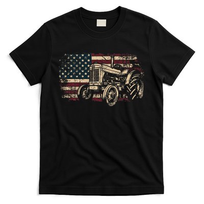 Farm Tractor Proud Farmer Patriotic American Flag Tractor T-Shirt