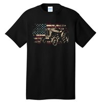 Farm Tractor Proud Farmer Patriotic American Flag Tractor Tall T-Shirt