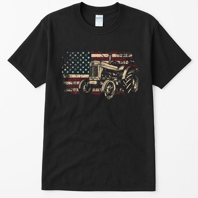 Farm Tractor Proud Farmer Patriotic American Flag Tractor Tall T-Shirt