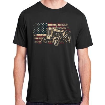 Farm Tractor Proud Farmer Patriotic American Flag Tractor Adult ChromaSoft Performance T-Shirt