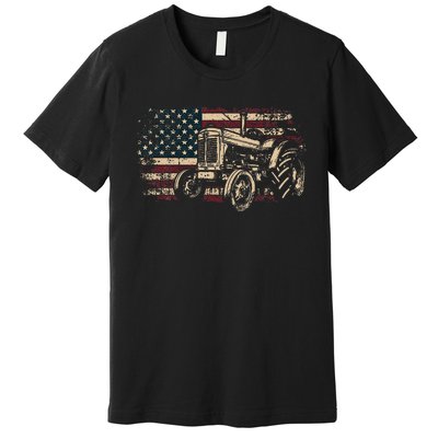 Farm Tractor Proud Farmer Patriotic American Flag Tractor Premium T-Shirt