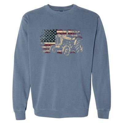 Farm Tractor Proud Farmer Patriotic American Flag Tractor Garment-Dyed Sweatshirt