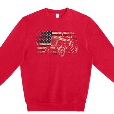 Farm Tractor Proud Farmer Patriotic American Flag Tractor Premium Crewneck Sweatshirt