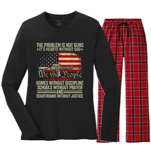 Funny The Problem Is Not Guns ItS Hearts Without God Women's Long Sleeve Flannel Pajama Set 