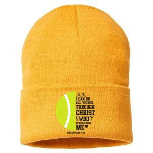 Funny Tennis Player Racket I Can Do All The Things Through Sustainable Knit Beanie