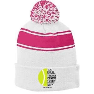 Funny Tennis Player Racket I Can Do All The Things Through Stripe Pom Pom Beanie