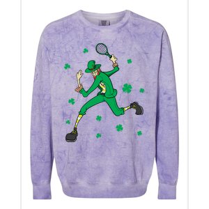 Funny Tennis Player Leprechaun St Patrick's Day Tennis Fan Gift Colorblast Crewneck Sweatshirt