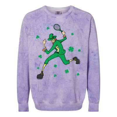 Funny Tennis Player Leprechaun St Patrick's Day Tennis Fan Gift Colorblast Crewneck Sweatshirt