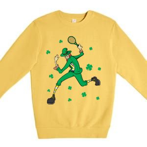 Funny Tennis Player Leprechaun St Patrick's Day Tennis Fan Gift Premium Crewneck Sweatshirt