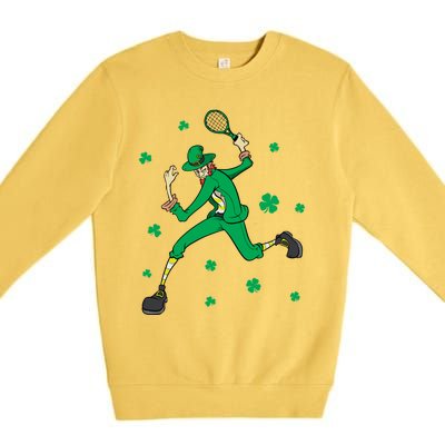 Funny Tennis Player Leprechaun St Patrick's Day Tennis Fan Gift Premium Crewneck Sweatshirt