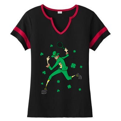 Funny Tennis Player Leprechaun St Patrick's Day Tennis Fan Gift Ladies Halftime Notch Neck Tee