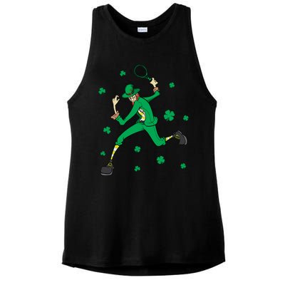 Funny Tennis Player Leprechaun St Patrick's Day Tennis Fan Gift Ladies PosiCharge Tri-Blend Wicking Tank