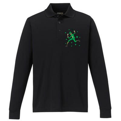 Funny Tennis Player Leprechaun St Patrick's Day Tennis Fan Gift Performance Long Sleeve Polo