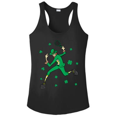 Funny Tennis Player Leprechaun St Patrick's Day Tennis Fan Gift Ladies PosiCharge Competitor Racerback Tank