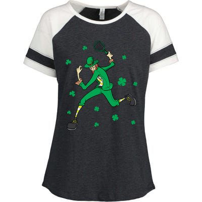 Funny Tennis Player Leprechaun St Patrick's Day Tennis Fan Gift Enza Ladies Jersey Colorblock Tee