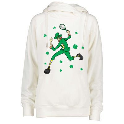 Funny Tennis Player Leprechaun St Patrick's Day Tennis Fan Gift Womens Funnel Neck Pullover Hood