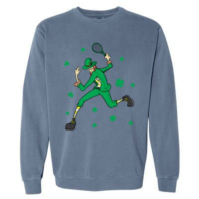 Funny Tennis Player Leprechaun St Patrick's Day Tennis Fan Gift Garment-Dyed Sweatshirt