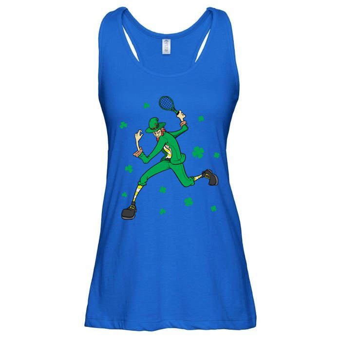 Funny Tennis Player Leprechaun St Patrick's Day Tennis Fan Gift Ladies Essential Flowy Tank