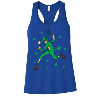 Funny Tennis Player Leprechaun St Patrick's Day Tennis Fan Gift Women's Racerback Tank