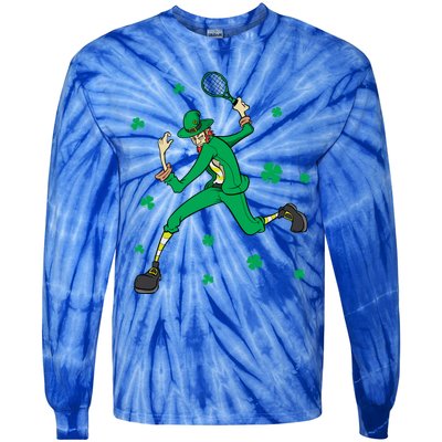 Funny Tennis Player Leprechaun St Patrick's Day Tennis Fan Gift Tie-Dye Long Sleeve Shirt