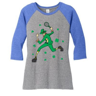 Funny Tennis Player Leprechaun St Patrick's Day Tennis Fan Gift Women's Tri-Blend 3/4-Sleeve Raglan Shirt