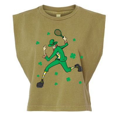 Funny Tennis Player Leprechaun St Patrick's Day Tennis Fan Gift Garment-Dyed Women's Muscle Tee