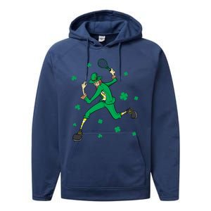 Funny Tennis Player Leprechaun St Patrick's Day Tennis Fan Gift Performance Fleece Hoodie