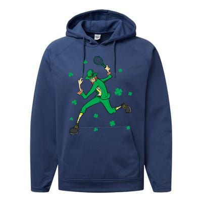 Funny Tennis Player Leprechaun St Patrick's Day Tennis Fan Gift Performance Fleece Hoodie