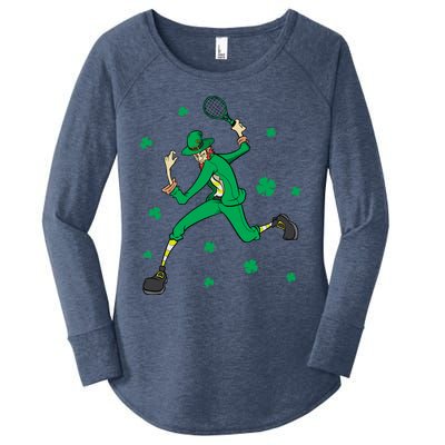 Funny Tennis Player Leprechaun St Patrick's Day Tennis Fan Gift Women's Perfect Tri Tunic Long Sleeve Shirt