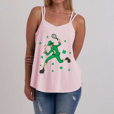 Funny Tennis Player Leprechaun St Patrick's Day Tennis Fan Gift Women's Strappy Tank