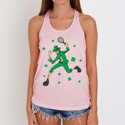 Funny Tennis Player Leprechaun St Patrick's Day Tennis Fan Gift Women's Knotted Racerback Tank