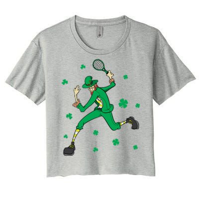 Funny Tennis Player Leprechaun St Patrick's Day Tennis Fan Gift Women's Crop Top Tee