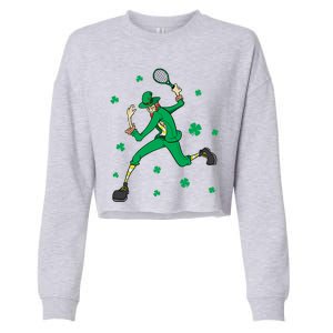 Funny Tennis Player Leprechaun St Patrick's Day Tennis Fan Gift Cropped Pullover Crew