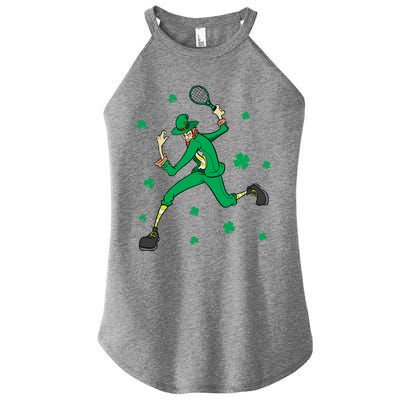 Funny Tennis Player Leprechaun St Patrick's Day Tennis Fan Gift Women's Perfect Tri Rocker Tank