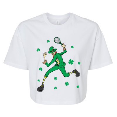 Funny Tennis Player Leprechaun St Patrick's Day Tennis Fan Gift Bella+Canvas Jersey Crop Tee