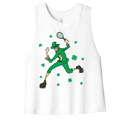 Funny Tennis Player Leprechaun St Patrick's Day Tennis Fan Gift Women's Racerback Cropped Tank