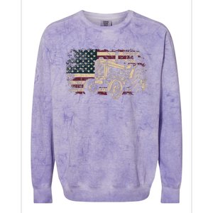 Farm Tractor Proud Farmer Patriotic American Flag Tractor Colorblast Crewneck Sweatshirt