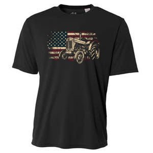 Farm Tractor Proud Farmer Patriotic American Flag Tractor Cooling Performance Crew T-Shirt