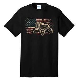 Farm Tractor Proud Farmer Patriotic American Flag Tractor Tall T-Shirt