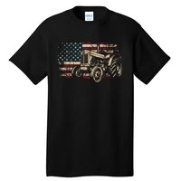 Farm Tractor Proud Farmer Patriotic American Flag Tractor Tall T-Shirt